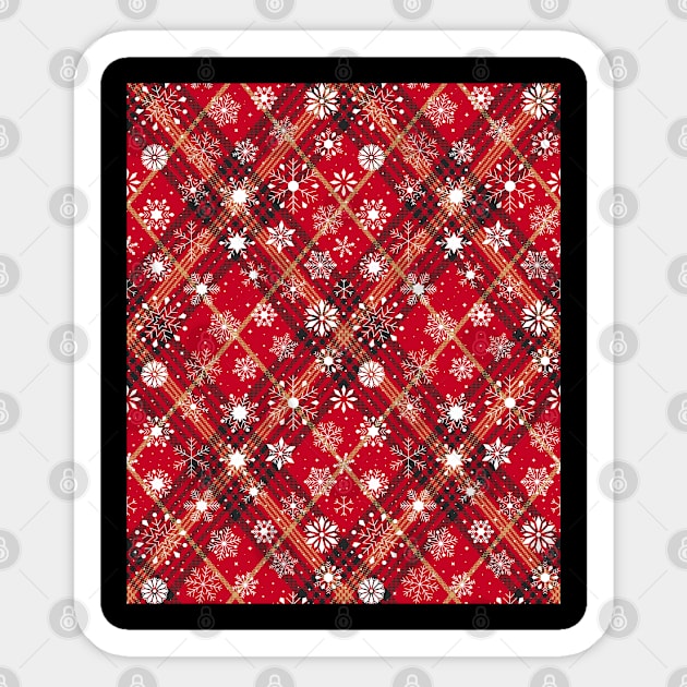 Snowflakes on red Black Winter Buffalo Plaid Christmas Sticker by Marcekdesign